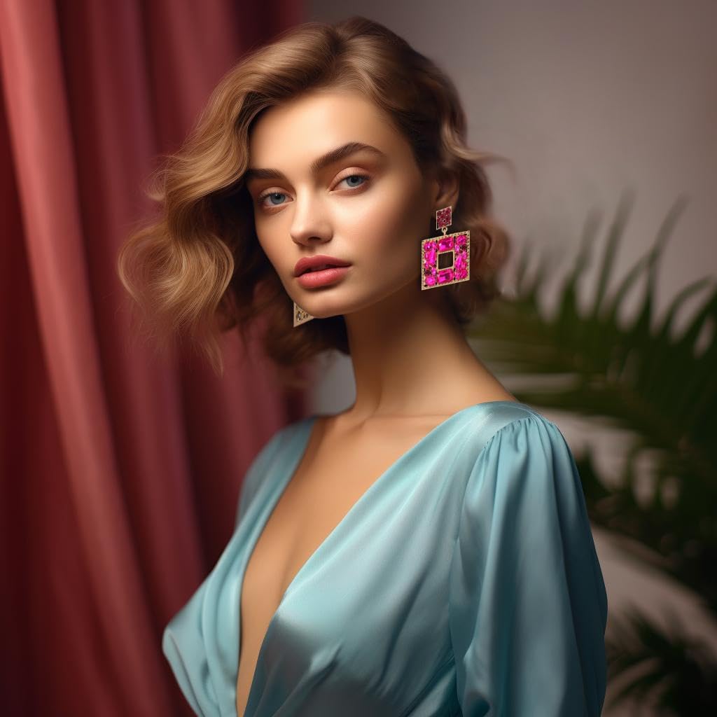 ATIMIGO Rhinestone Square Dangle Earrings Trendy Crystal Geometric Drop Statement Earrings hypoallergenic for Women - Image 7