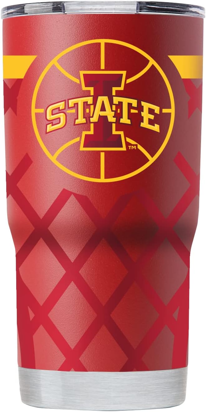 Gametime Sidekicks Iowa State 20oz Crimson Tumbler - Officially Licensed, 18/8 Stainless Steel, Double-walled, Vacuum-insulated - Basketball Net Wrap