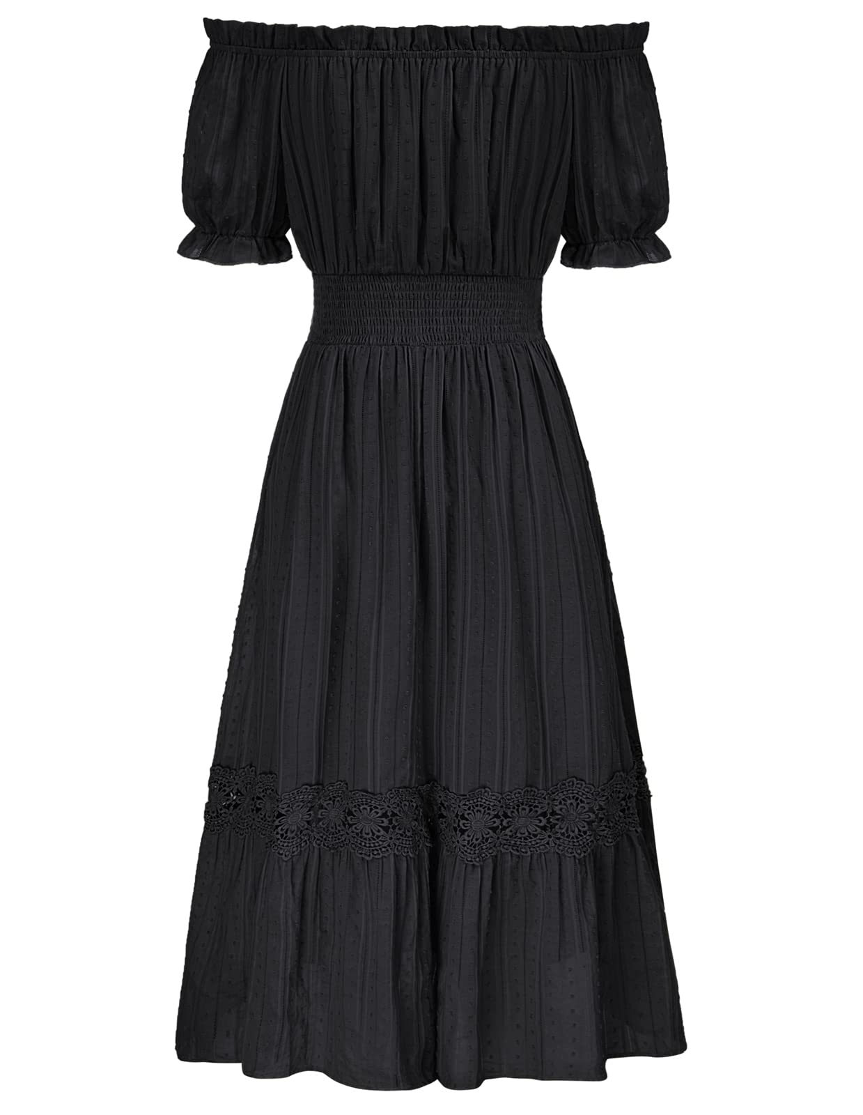SCARLET DARKNESS Damen Renaissance Kleider Schulterfrei Puffärmel Gesmokte Taille Baumwollkleid