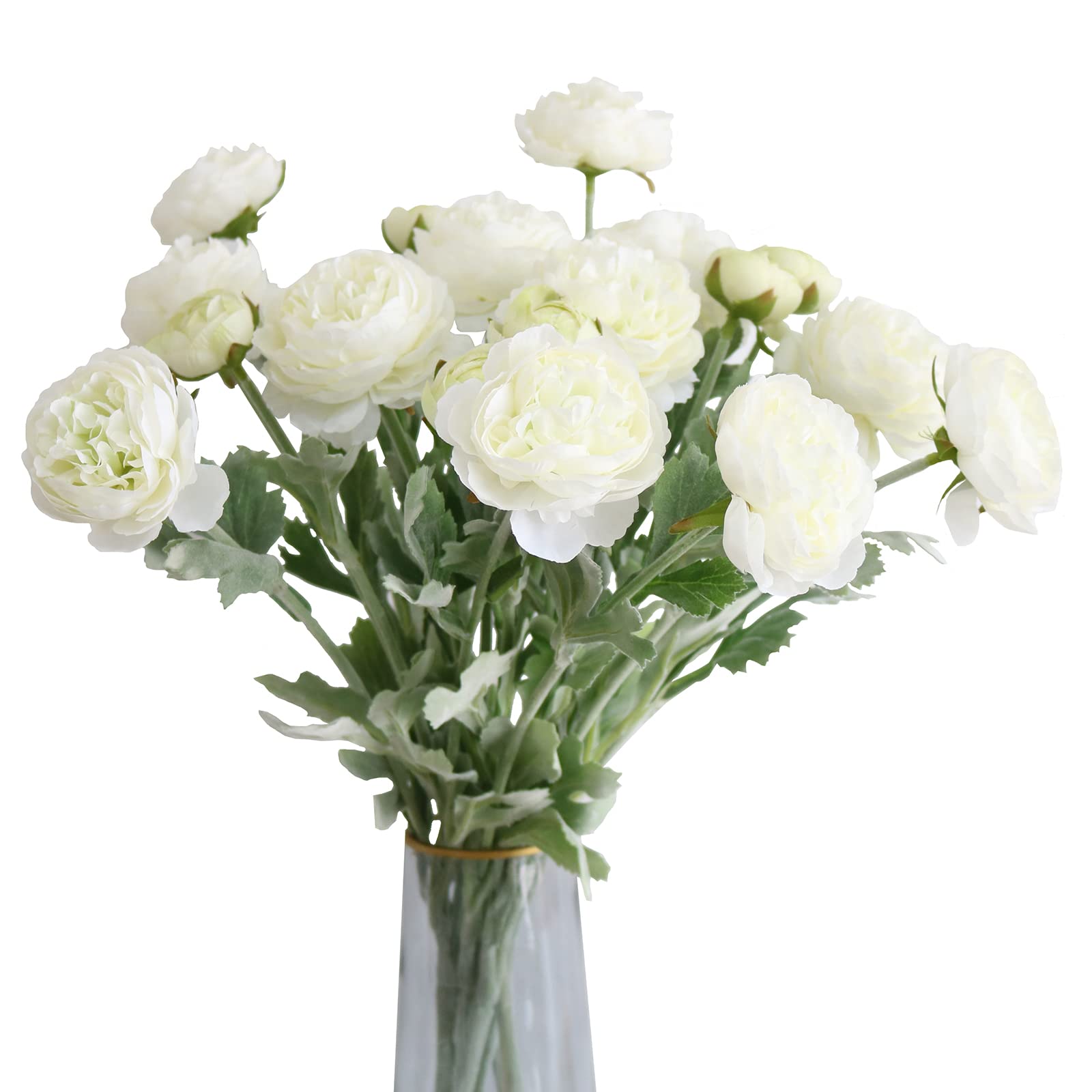 6PCS Artificial Ranunculus Flowers with Real Touch Stem Silk Ranunculus Flowers for Household Arrangement (White)