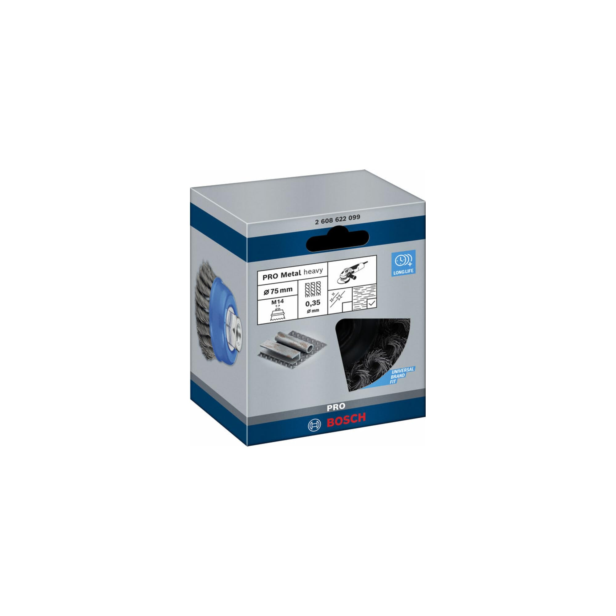 Bosch 1x Brosse boisseau PRO Steel Longlife, fils torsadés pour petite meuleuse angulaire et filetage M14 (pour Acier, Ø 75 mm, Professional Accessoire Petite meuleuse angulaire)
