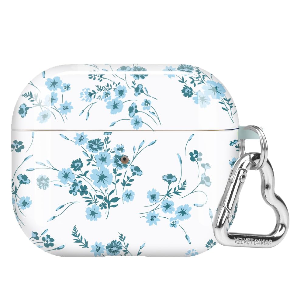 Velvet Caviar Compatible with AirPods 3rd Generation Case with Keychain - Cute Protective Hard AirPod 3 Cases for Women - French Blue Floral Flower