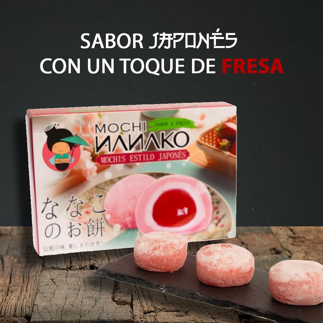 JAPON MARKET Mochi Japonés Dulce Tradicional Nanako Sabor Fresa - 180g - Postre y Snack Japones, Dulces Japoneses - Mochis Japoneses Dulces - Chuches Japonesas, Comida Japonesa Dulce Original