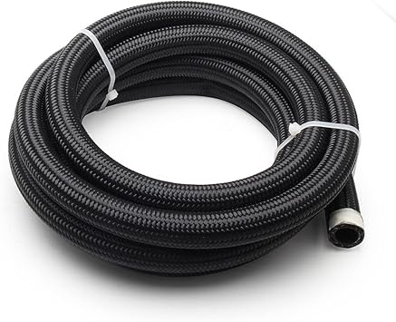 12AN 3/4" Fuel Line Hose 20FT CPE Braided Nylon Stainless Steel Transmission Oil Cooler Line Coolant Hose Fuel Line Pump Gas, Exhaust Gas, Vacuum, Hydraulic Oil Diesel Hose Line Black