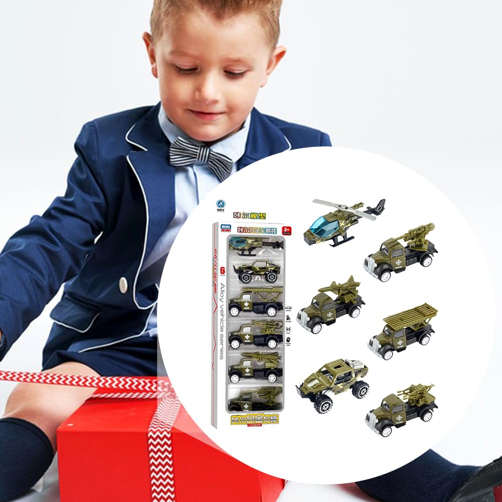 Jouet Militaire, 6PCS Militaire Jouet Voiture Miniature Véhicule Militaire Moulage sous Pression Véhicule de l'armée avec Tank Hélico Camion Militaire Jouet Voiture Modèles Cadeau pour Enfants 4 5 6 7