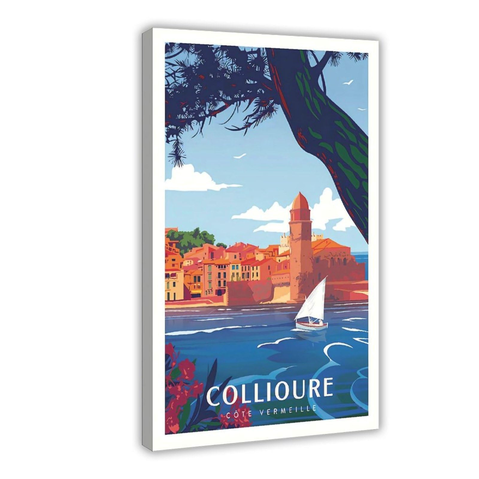 QNVJQKDSI Collioure Côte Vermeille Travel Vintage Canvas Poster Wall Art Decor Print Picture Paintings for Living Room Bedroom Decoration 16" L X 24" W