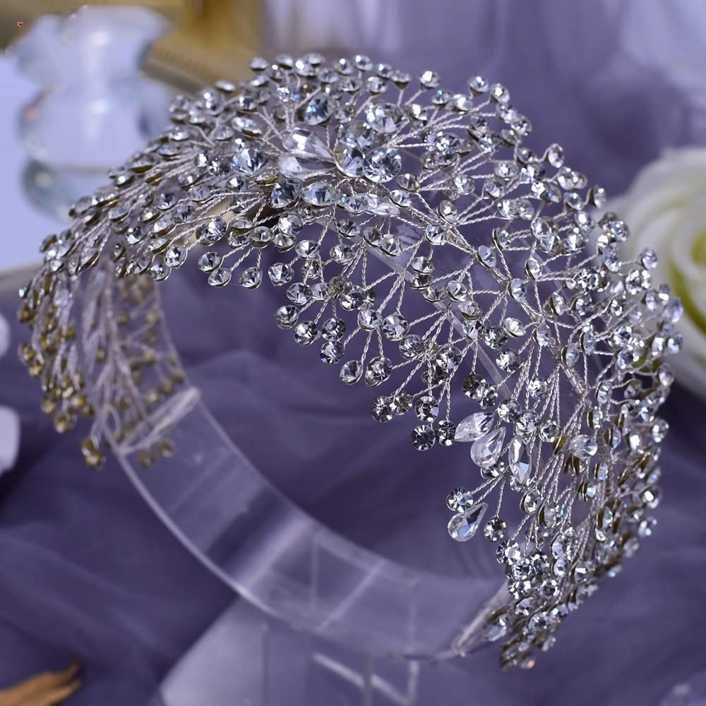 ZYFSHA Biżuteria do włosów Diadem z koroną dla kobiet Opaska ślubna Chluba ślubna Tiara ślubna i korona Akcesoria do włosów księżniczki Wzory Opaski damskie, Hp237-silver