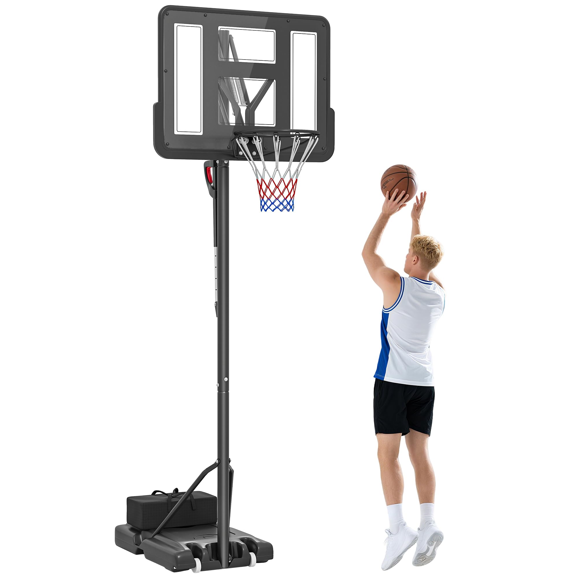 SPORTNOW Canasta de Baloncesto para Exteriores/​Interiores con Altura Ajustable 235-​305 cm Aro de Baloncesto con Soporte Canasta Portátil con Ruedas Base Rellenable Bolsa de Peso Negro