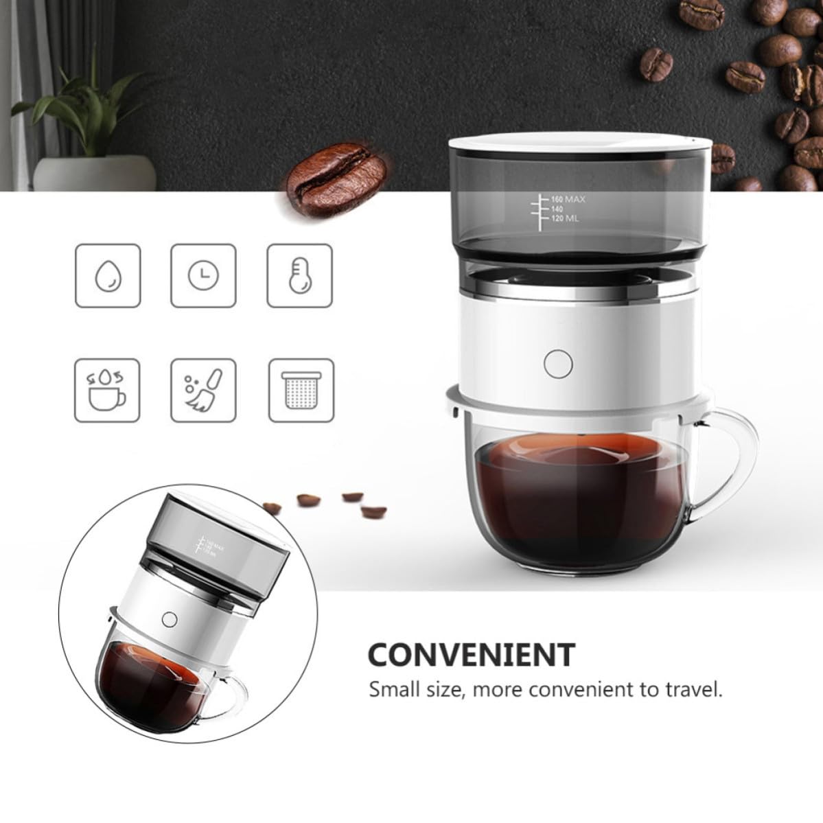 Macchina da Caffè Portatile per Uso Doppio Filtro a Maglia Fine, Capacità 160ml, Materiale Abs e Acciaio Inox, per Casa e Attività All'aperto Stili multipli