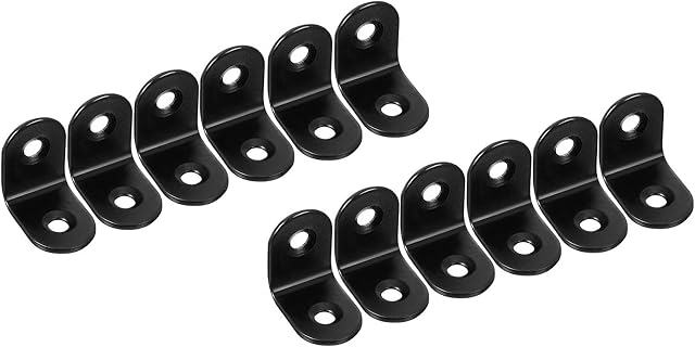 VinBee 12 PCS Black Corner Braces, 1.02 x 1.02 x 0.63 inch Small Metal L Corner Bracket Joint Fastener, 90 Degree Angle Bracket for Wood, Shelves, Furniture, Cabinet and More