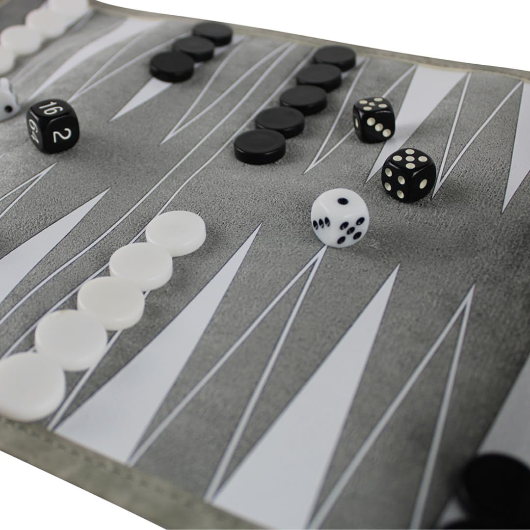 Set di backgammon arrotolabile da viaggio, 33 cm, colore: grigio