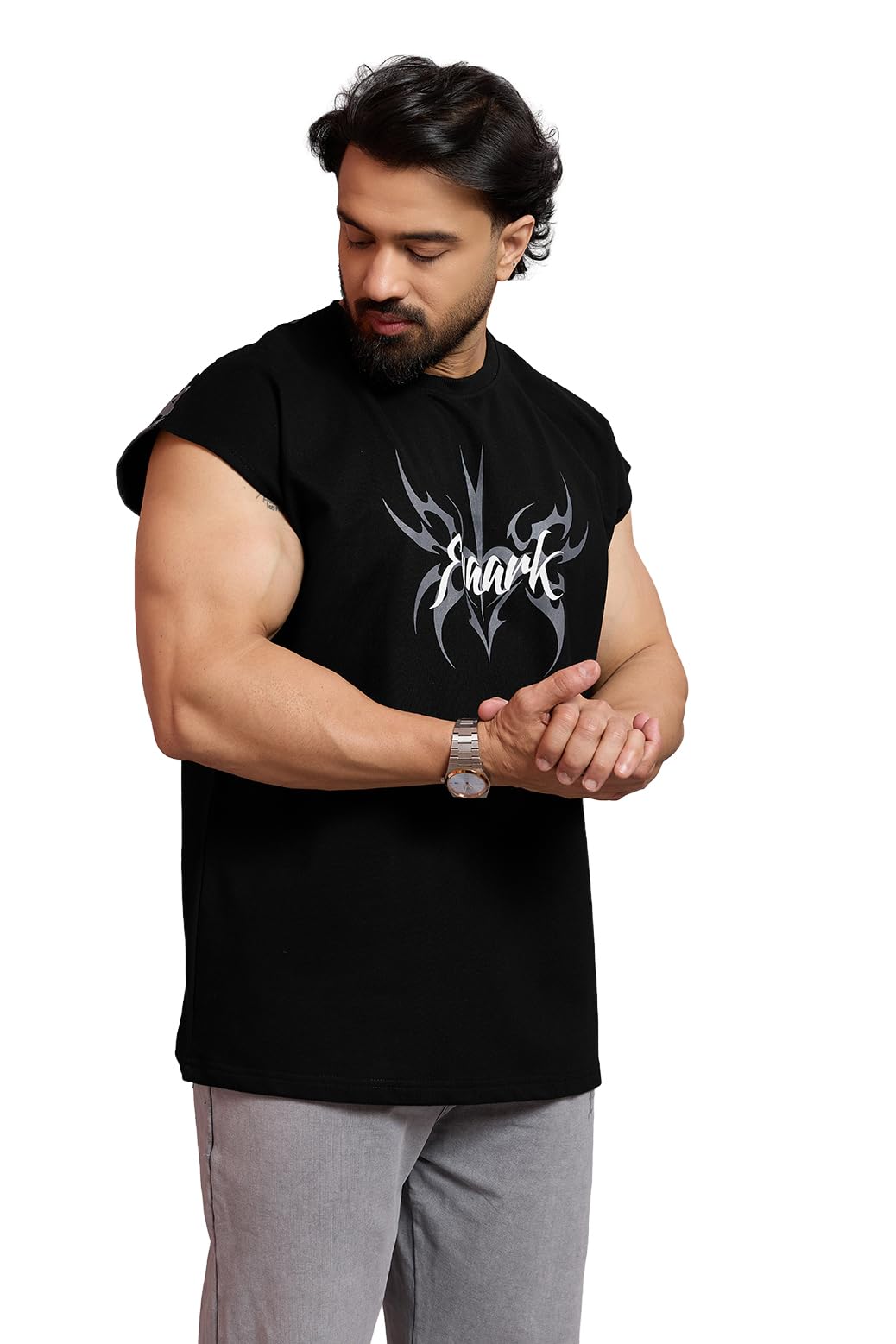 Mens Grim Capsleeve Cotton Innerwear Tank Tops Gym Vest Black-image-6