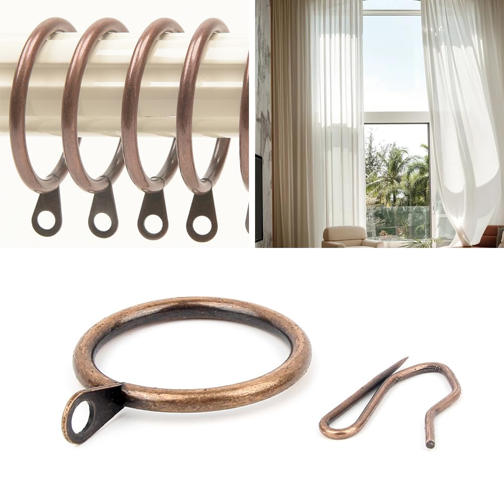 WYAN 20 Pezzi Anelli per Tende in Metallo e Ganci per Tende in Metallo,Tenda Anelli Appesi,Per tende,tende per porte e tende da doccia(Bronzo rosso