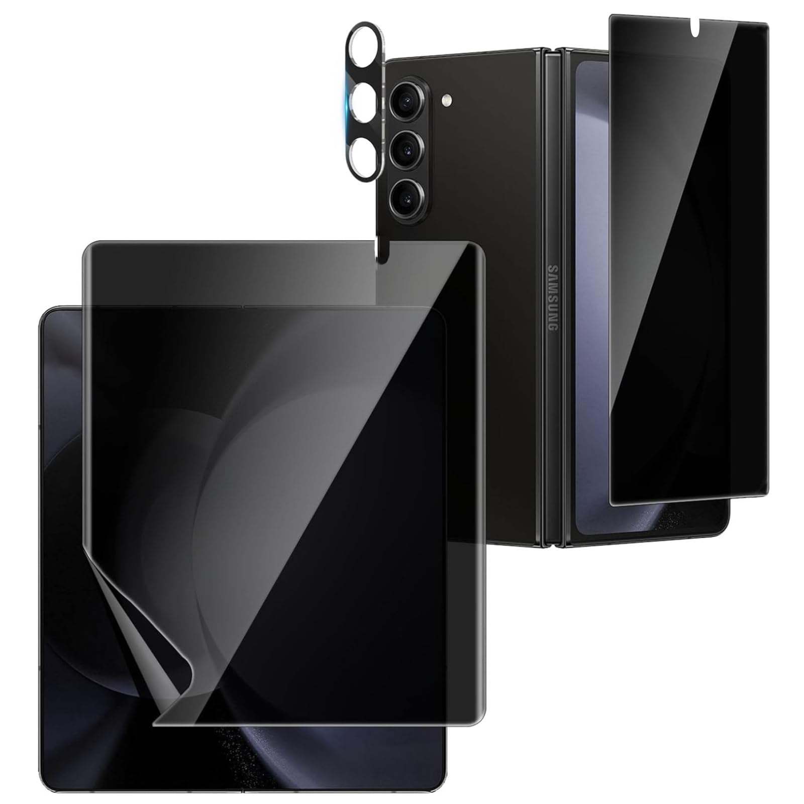 Zurligi for Samsung Galaxy Z Fold 6 Privacy Screen Protector, Flexible TPU Inner Film + Outer Screen Guard + Camera Lens Shield, Anti-Spy Inside Film with Installation Tool for Full Protection