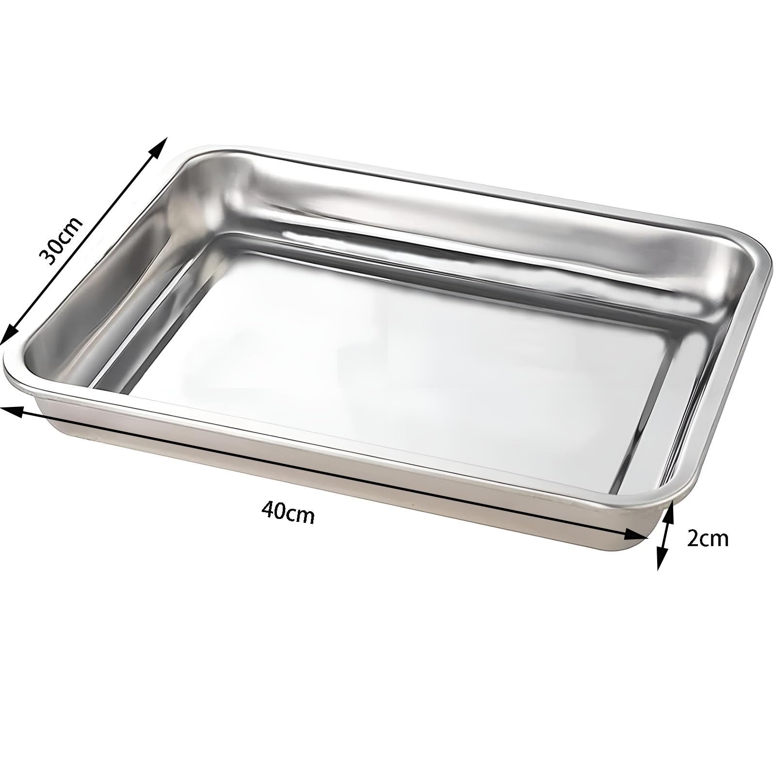 Bandeja de horno de acero inoxidable, molde rectangular para hornear, 2 bandejas para hornear, asar, servir, no tóxico, saludable y fácil de limpiar (40 x 30 x 2 cm)