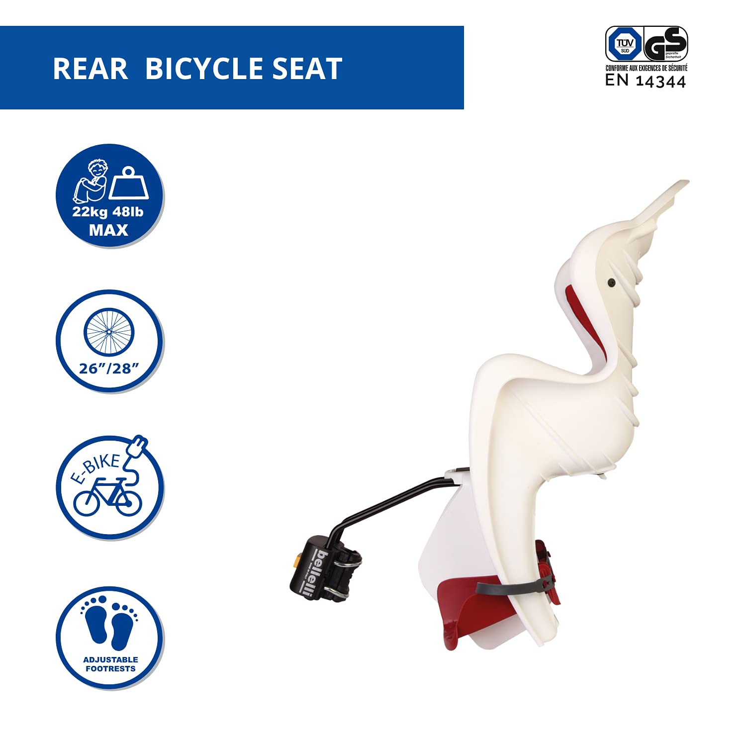 b bellelli Mr. Fox - Asiento Posterior de Bicicleta - para niños de hasta 22 kg, de 3 a 8 años - Se Fija al Cuadro