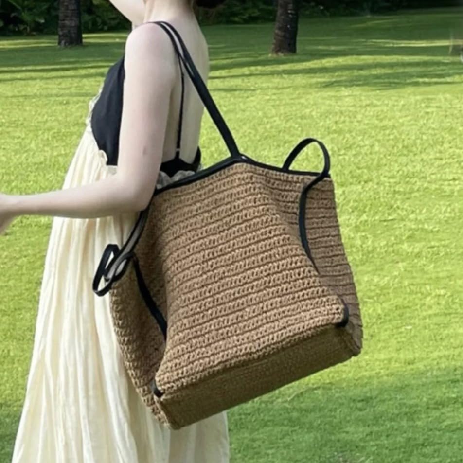 Women's Large Capacity Raffia Straw Woven Shoulder Bag Handbag Seaside Beach Vacation Strap Shopping Hollow Chic Versatile4