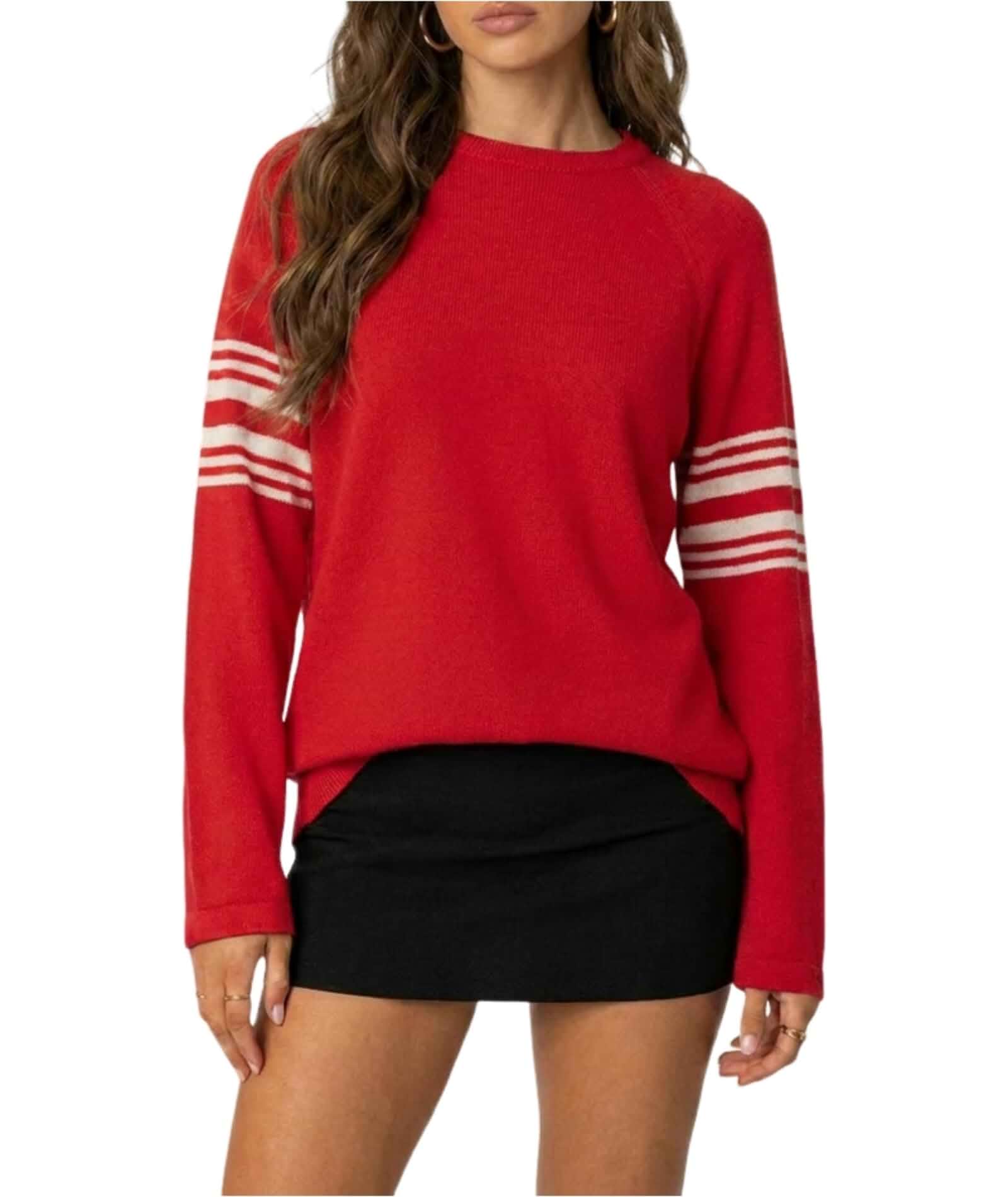 EARKOHA Womens Striped Sweater Fall Winter Loose Fit Pullover Crewneck Long Sleeve Drop Shoulder Knitted Sweater Casual Vacation Work Preppy Outfits