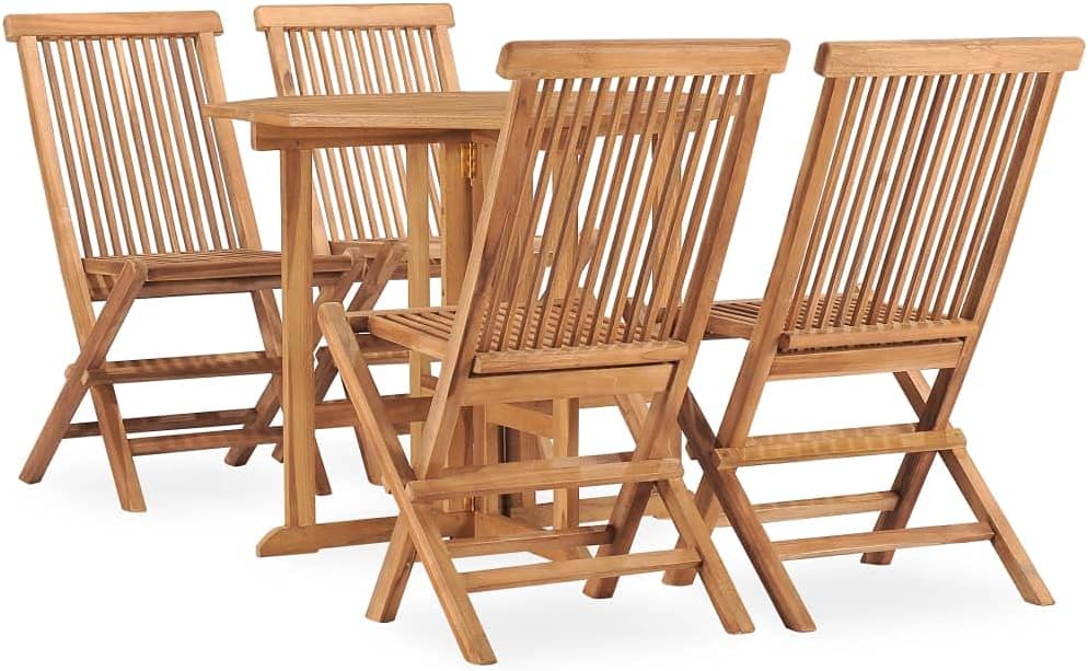 vidaXL Patio Dining Set 5 Piece, Outdoor Dining Set for Garden, Table and Chair for Balcony Dinner, Dining Table, Retro Style, Solid Teak Wood
