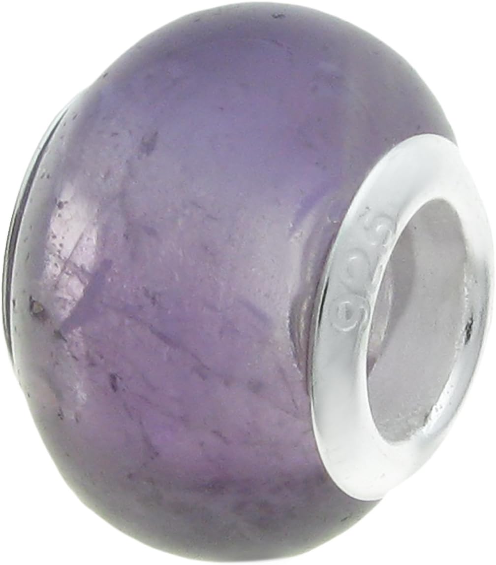 Dreambell .925 Sterling Silver Round Natural Amethyst February Birthstone European Bead Charm Fits Pandora
