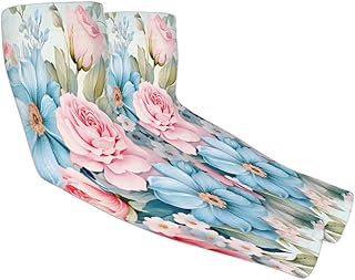 Flowers Floral Peony UV Sun Protection Arm Sleeves, Peony Gardening Sleeves with Thumb Hole Farm Cooling Arm Sleeves for Women Men