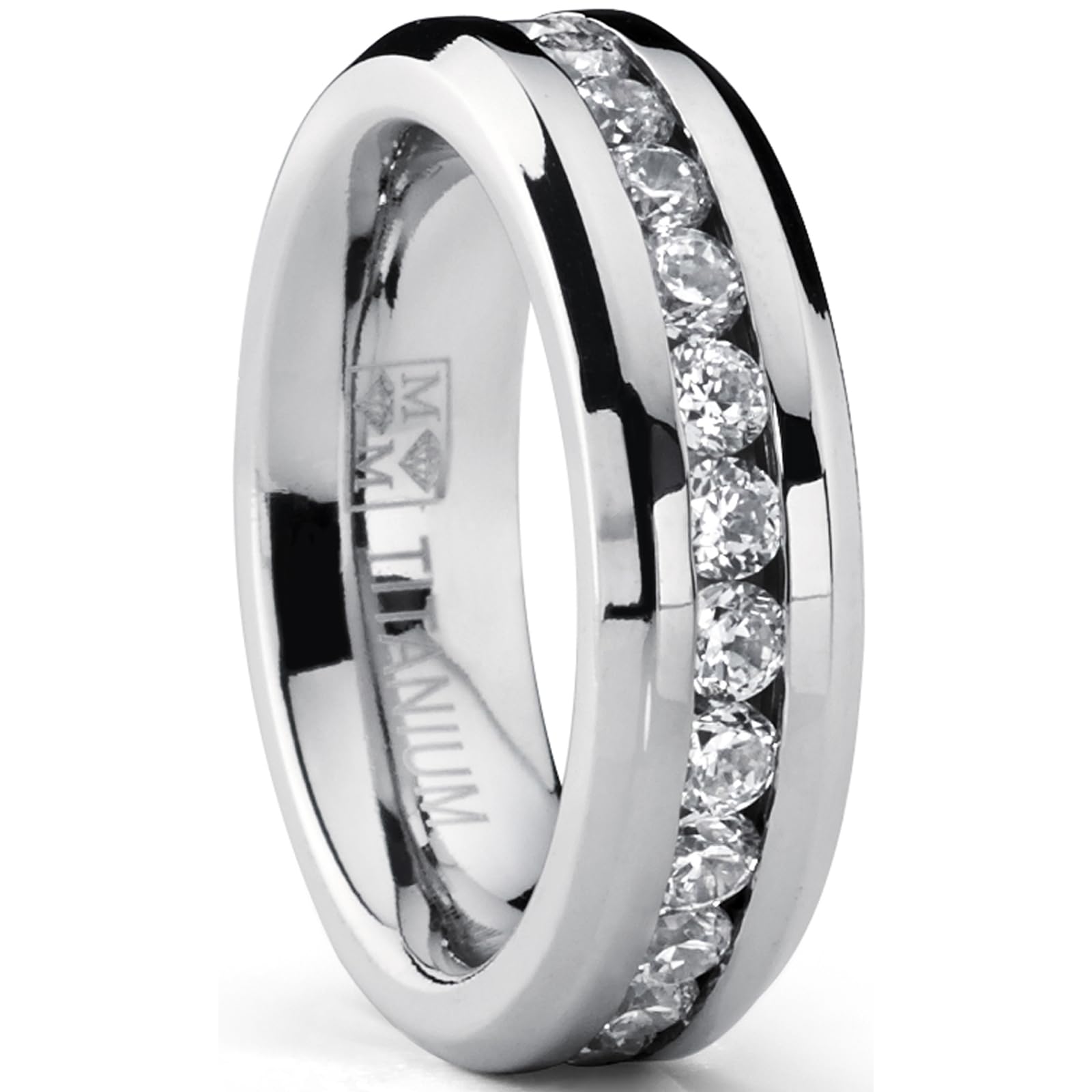 Ladies 2.4 Carat Eternity Titanium Ring Cubic Zirconia Wedding Band with CZ 6MM sizes 4 to 9