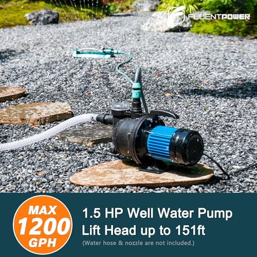 Image of FLUENTPOWER 1.5HP Portable Garden Booster Pump with Prefilter, 1200GPH, Lift 151FT, Shallow Well Jet Pump, Water Transfer Draining Pump for Home Garden Lawn Sprinkler Irrigation