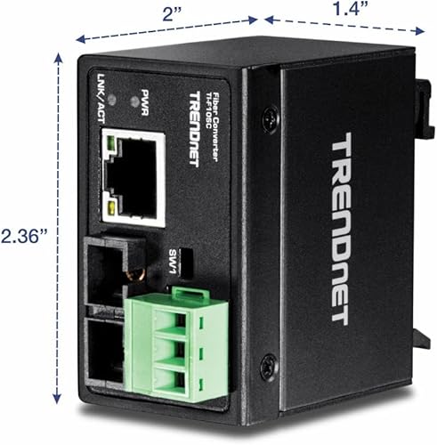 Miniatura 4 de TRENDnet Hardened Industrial 100Base-FX Convertidor de fibra SC multimodo (1.2 mi, 1.2 millas), carcasa clasificada IP40, TI-F10SC, negro