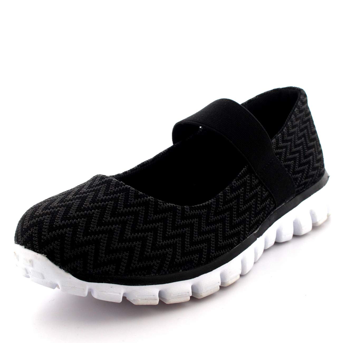 Get Fit Women’s Mary Jane Trainers - Lightweight Breathable Walking Shoes with Hook & Loop Strap - Shock Absorbing Casual Fitness Sneakers for Gym, Travel & Everyday Comfort - Black White - UK3/EU39