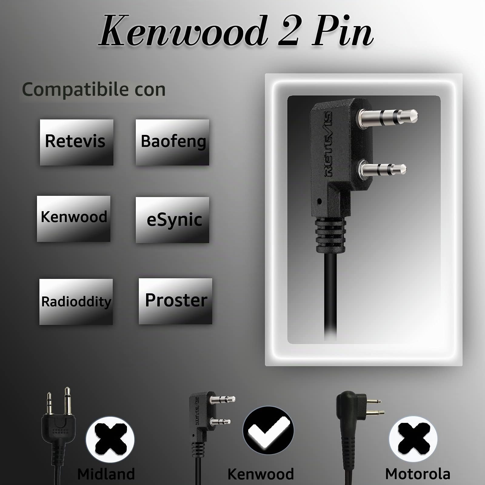 Retevis EH050K Walkie Talkie Aviation Cuffia Pilot Cancellazione del Rumore Auricolare Compatibile con Ricetrasmettitore RT24 RT27 RT15 Baofeng BF-888S Kenwood (1 Pezzo)
