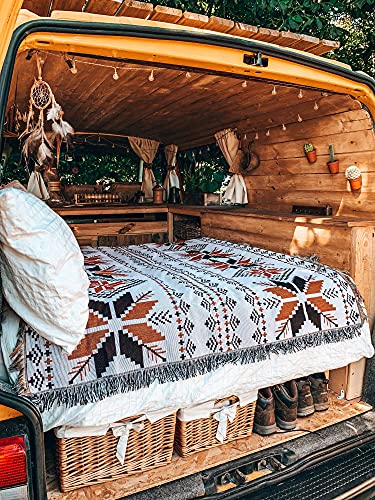 Peel Forest 50"X60 Orange Ahorn Marokkanisches Design Azteken-Decke Tribal Navajo Vanlife Sofa-Teppiche Ethnisch Rustikal Diamant Camping Bohemien Decke…… Cover