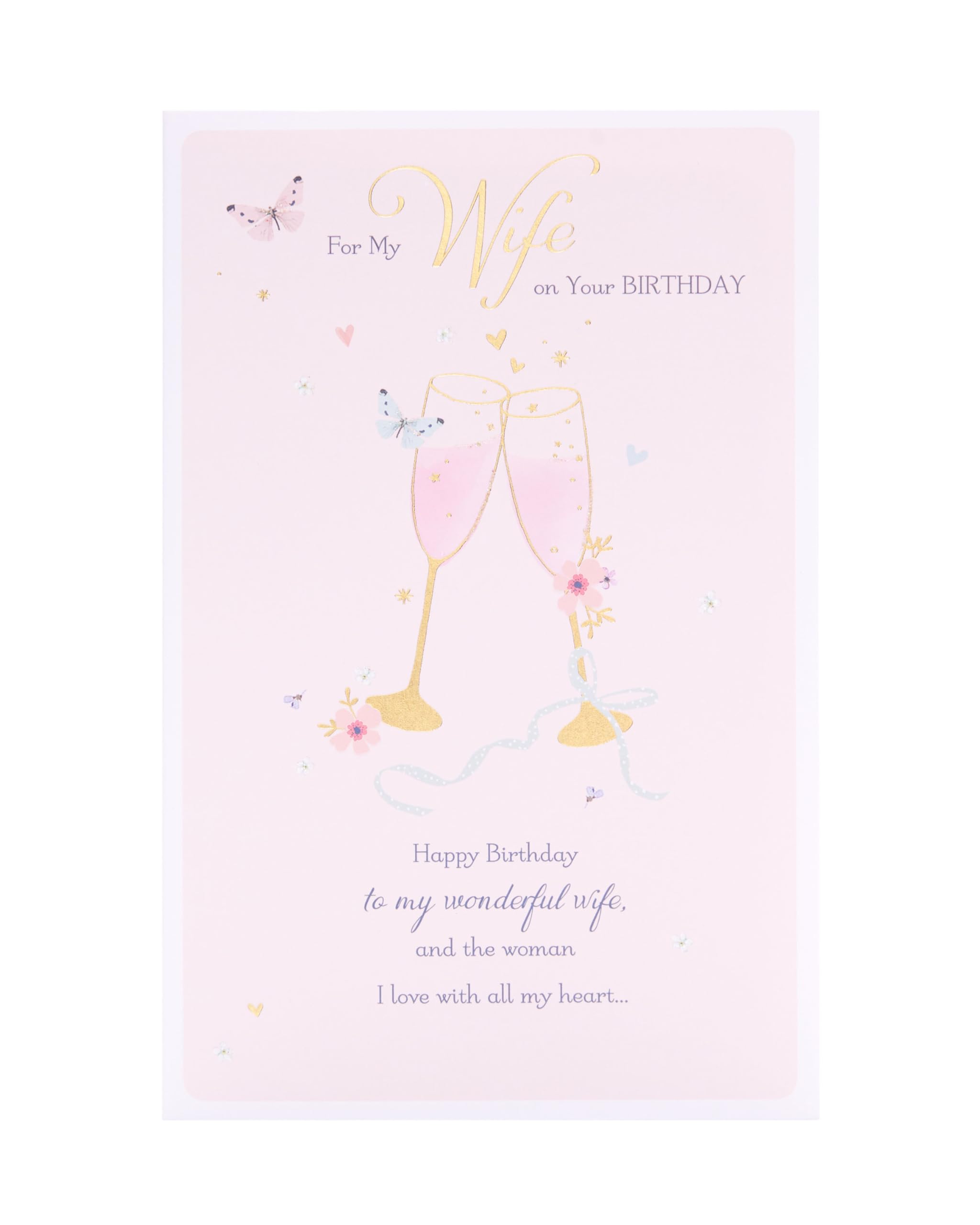 UK Greetings Birthday Card for Wife - Pink Champagne Design - Thinking of You Range