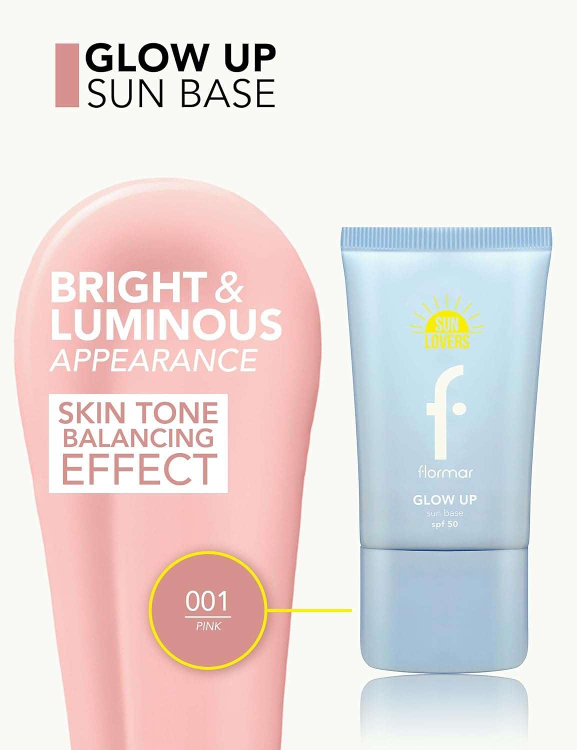 Flormar Sun Lovers Baza Ochronna SPF50 – nawilżająca, rozświetlające wykończenie – 84% składników naturalnych – baza pod makijaż z efektem glow