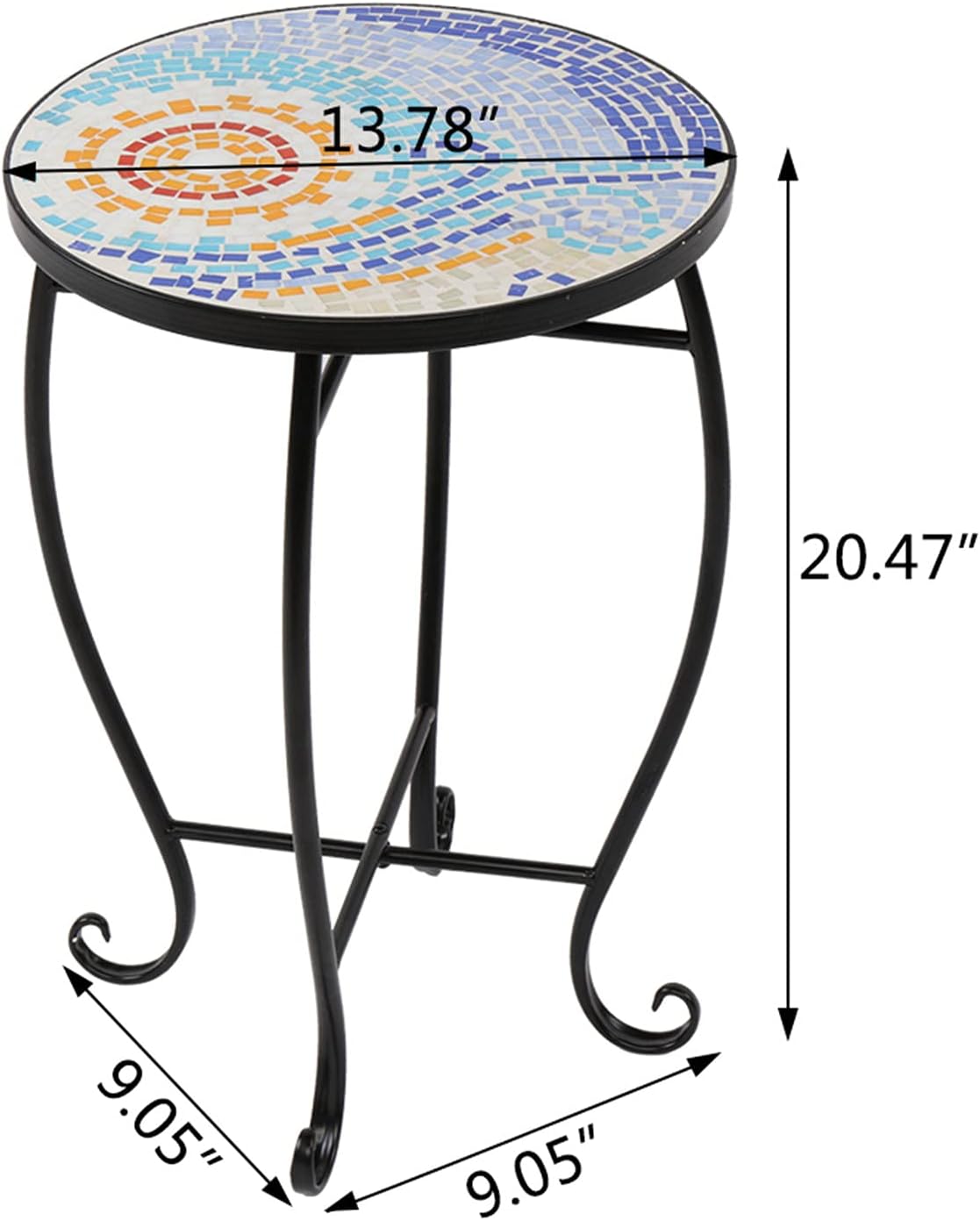 Outdoor Bistro Table, Patio Dining Table Sun Surface Flower Mosaic Black Side Table Round Side Table Glass Top (USA Warehouse) : Patio, Lawn & Garden