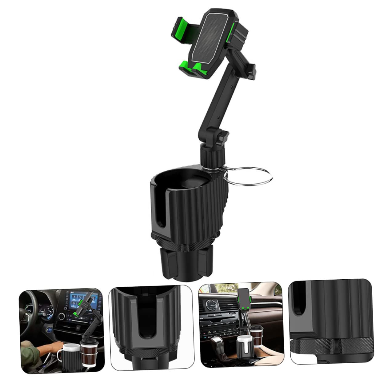 SHINEOFI Supporto Cellulare per Auto con Portabicchieri, Nero Abs Metallo