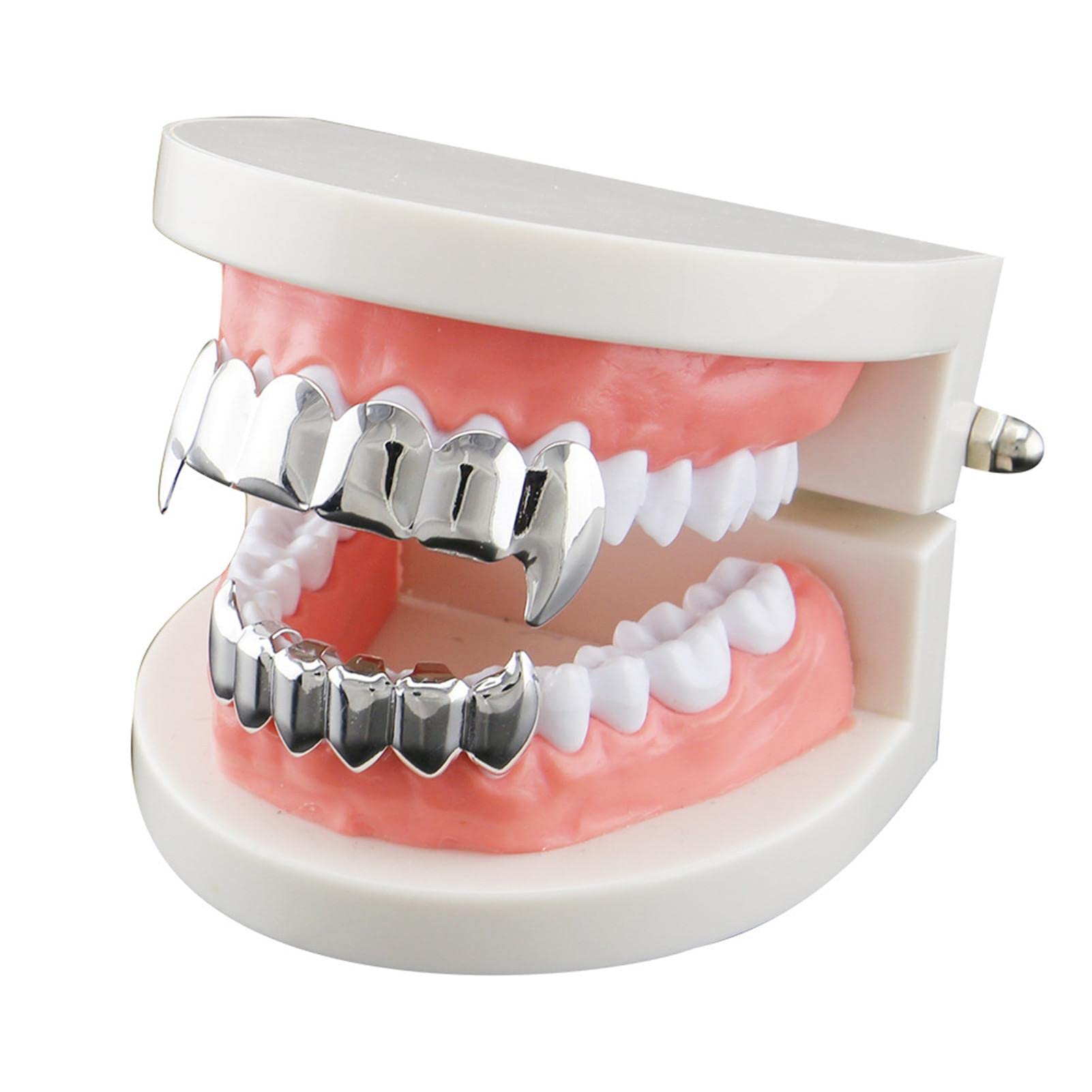 A/A Hip Hop Teeth Grills, falso punk hip hop dientes boca superior inferior diamante strass dientes grillz Halloween festival de música fiesta hip hop rapero accesorios decoración ornamento oro/plata