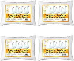 Kit 4 Travesseiro Conforto de Pluma de Ganso 50x70cm - Branco