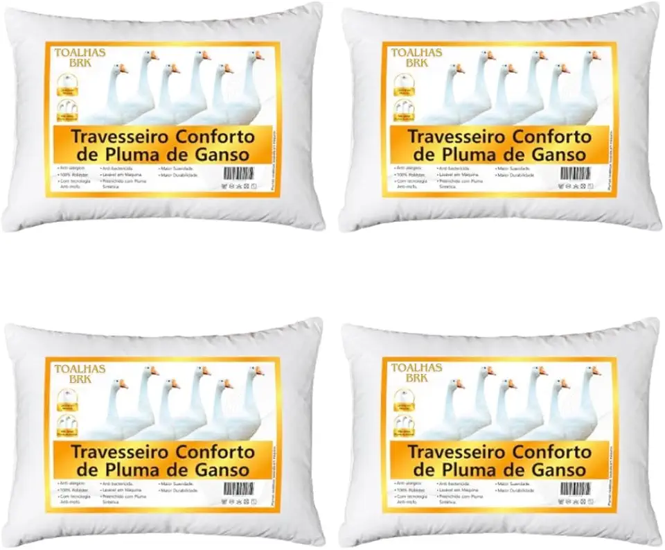 Kit 4 Travesseiro Conforto de Pluma de Ganso 50x70cm - Branco