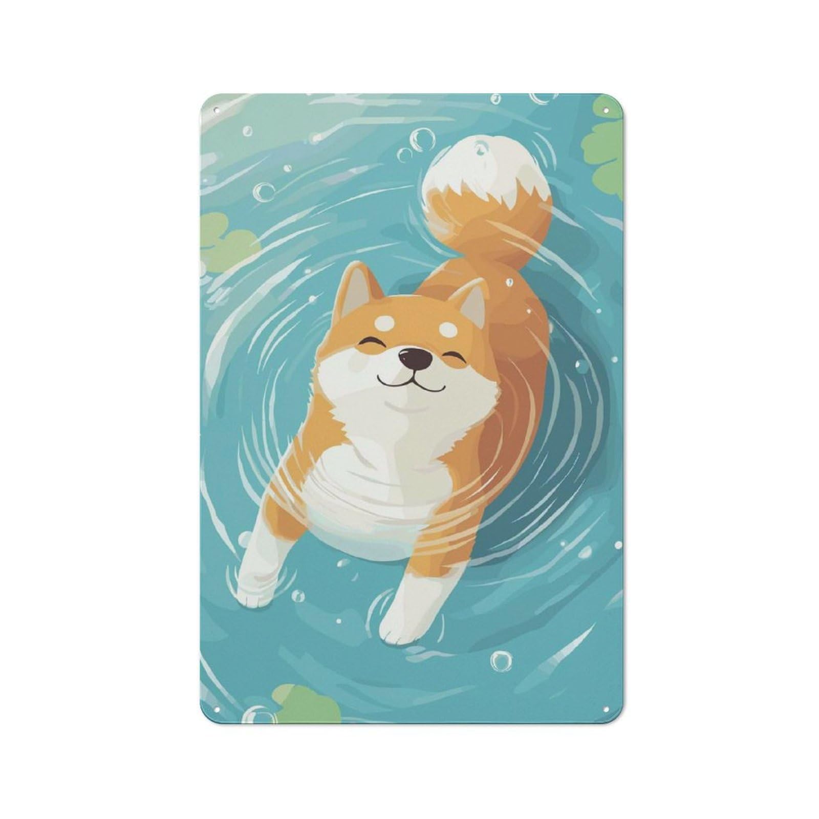 Shiba Inu Swimming Retro Metal Wall Decor 30x20cm, Decorative Tin Plaque for Bar, Kitchen, Garage Or Games Room
