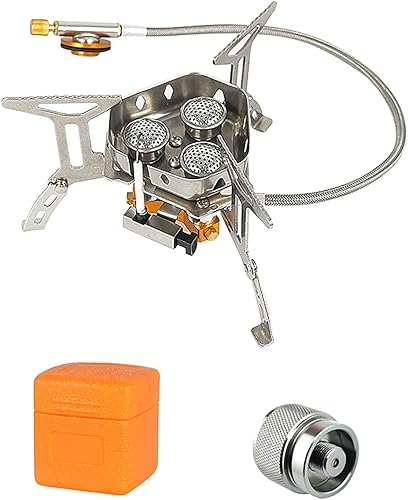 Miniatura 1 de DZRZVD Quemador de estufa portátil resistente al viento, encendido piezoeléctrico, adaptador de estufa, tubería segura, de alta potencia, ligero,