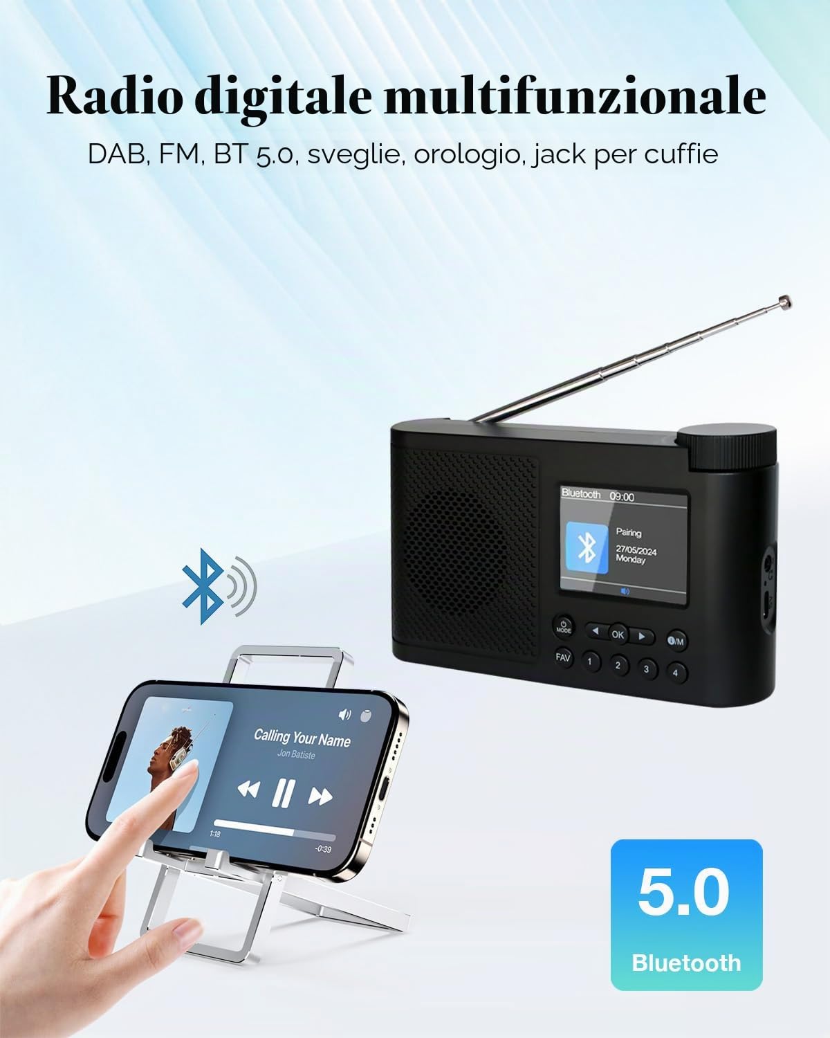Radio DAB+/FM con Bluetooth 5.0, Radio Portatile, Radio a batteria