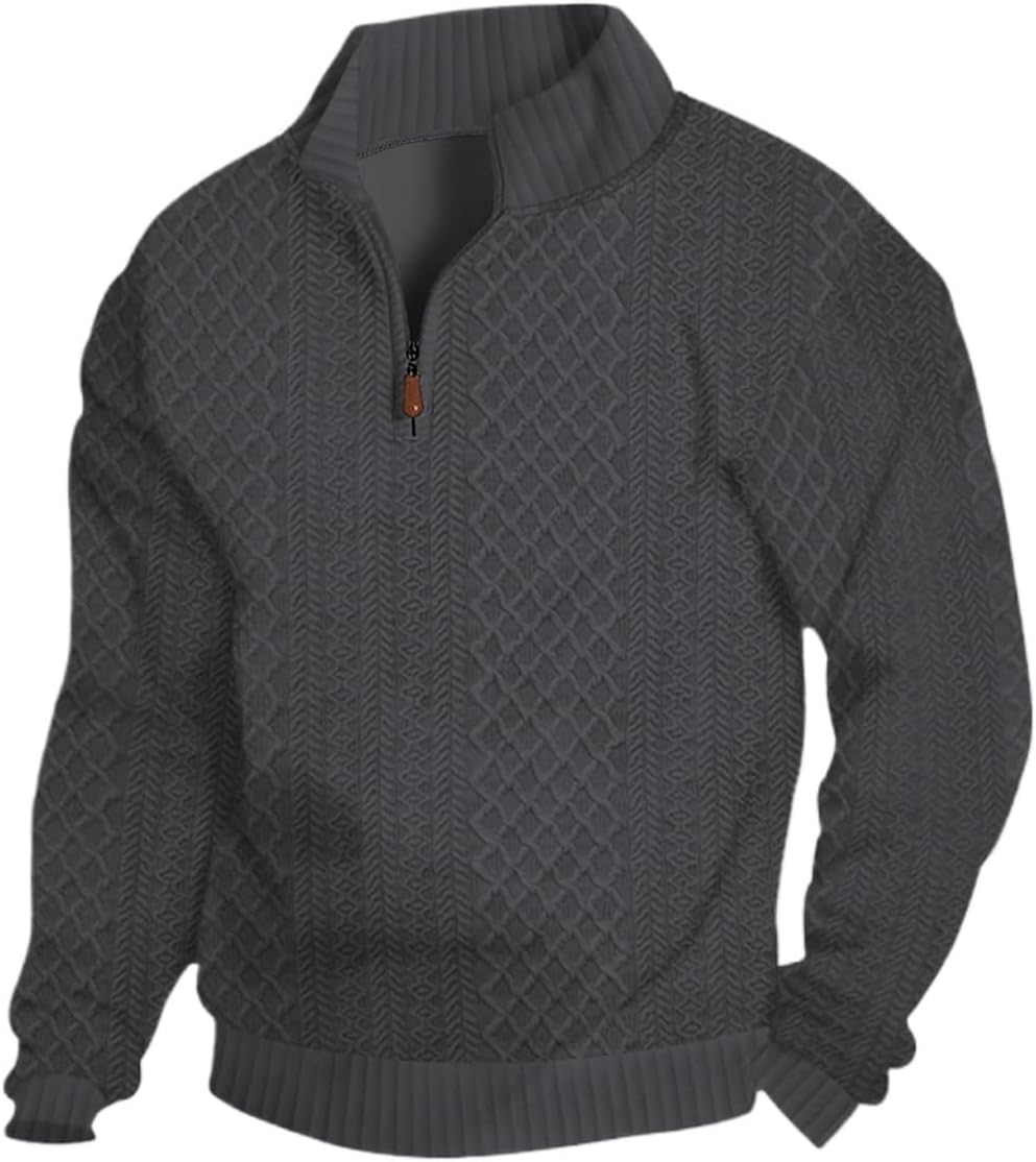 Men's Quarter Zip Sweatshirt Pullover Sweater Casual Long Sleeve Stand Collar Quarter Sweaters