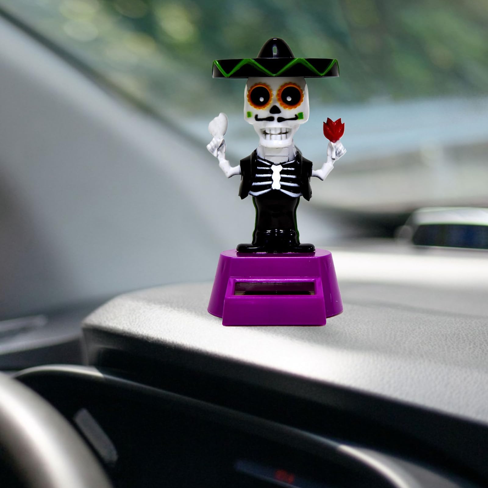 Décorations pour Tableau de Bord Auto | Figurine de Crâne Solaire pour Bureau,Accessoires d'Intérieur Automobile, Décor Halloween Style Sombre pour Véhicules