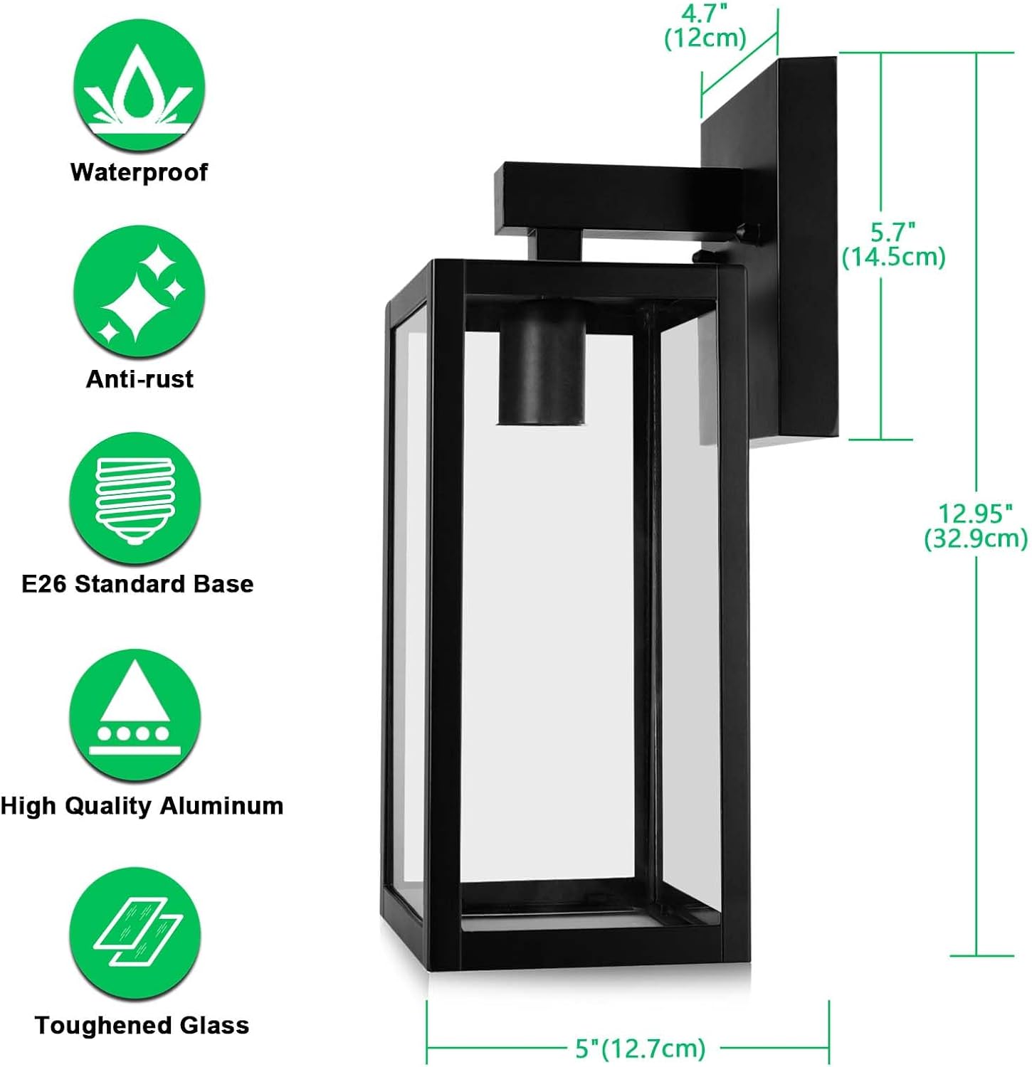 MAXvolador Outdoor Wall Lantern, Exterior Waterproof Wall Sconce Light Fixture, Black Anti-Rust Mount Light with Clear Glass, E26 Base Wall Lamp