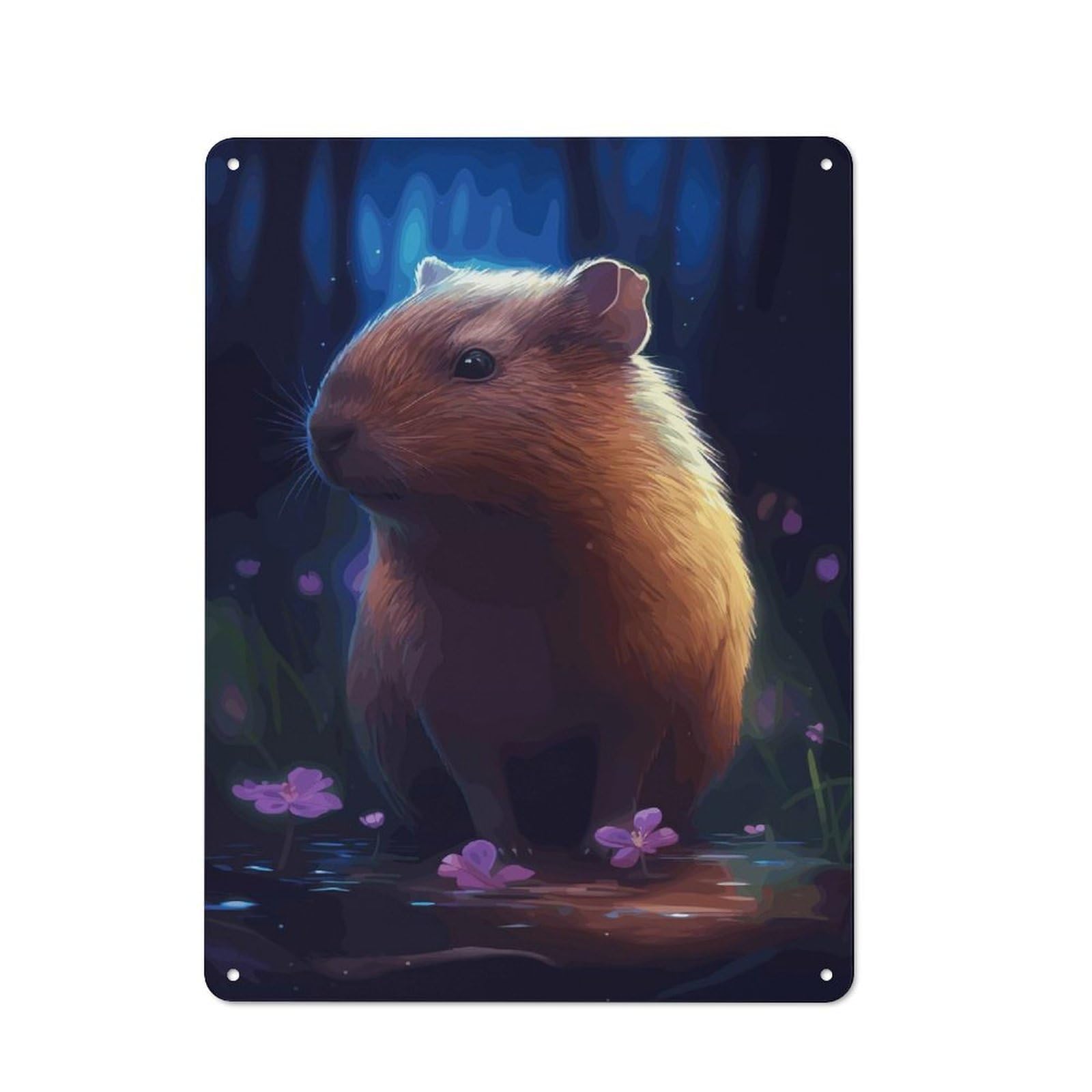 Cute Capybara in Moonlight Vintage Tin Sign 40x30cm for Pub Or Café, for Everyday Room Decor with A Vintage Look