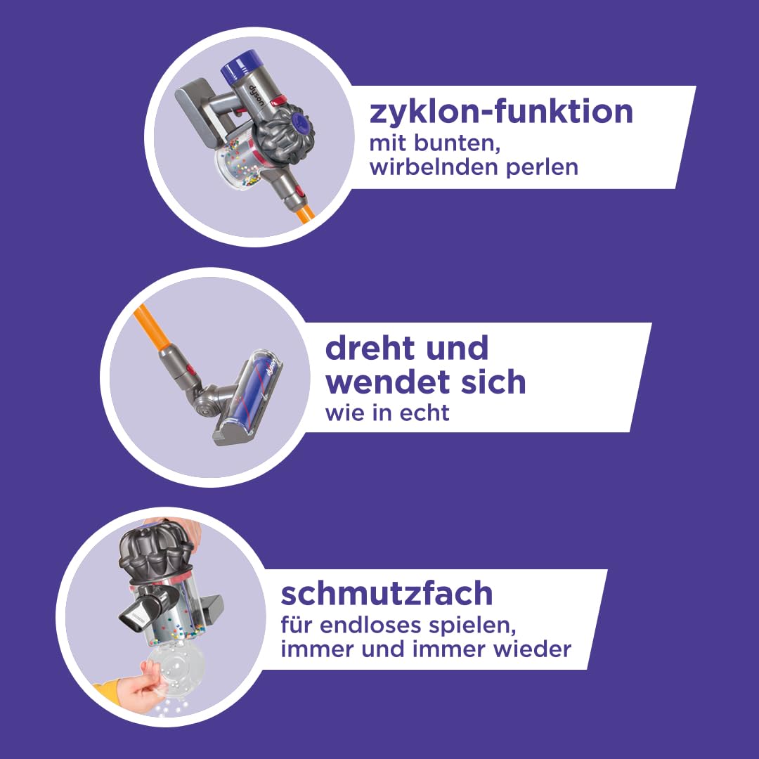 Casdon Dyson kabelloser Staubsauger | Interaktiver & offiziell lizenzierter Dyson Spielzeugstaubsauger für Kinder ab 3 Jahren | Realistischer Rollenspielspaß!, Gelb