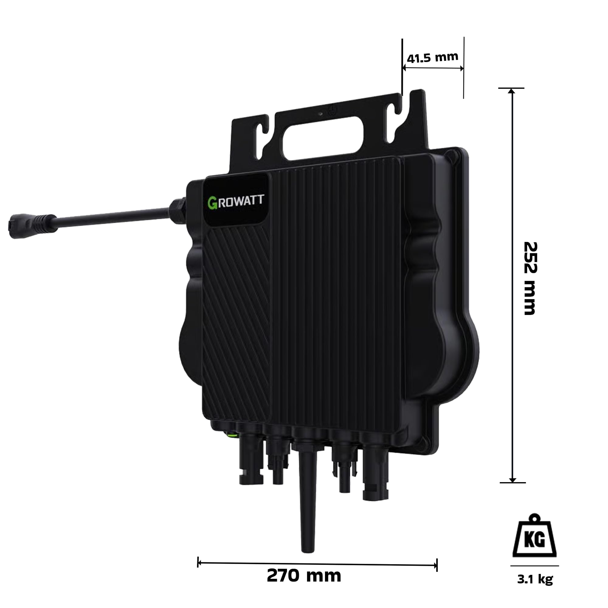 GROWATT Mikro-Wechselrichter 800 W NEO‑800M‑X für Balkonkraftwerk, IP67 wetterfest, Plug&Play Installation, 2 MPPT, WiFi Bluetooth, inkl.5m Anschlusskabel und 4x1m Solarkabel