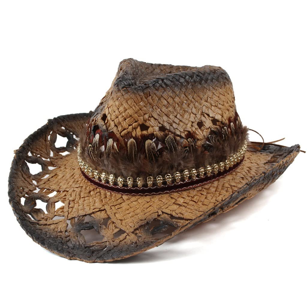 Retro Art Cowboy Słomkowy Kapelusz Podróżny Kapelusz Na Zewnątrz Ochrona Przeciwsłoneczna Ręcznie robiona Kapelusz Dekoracyjny Kapelusz Pióra