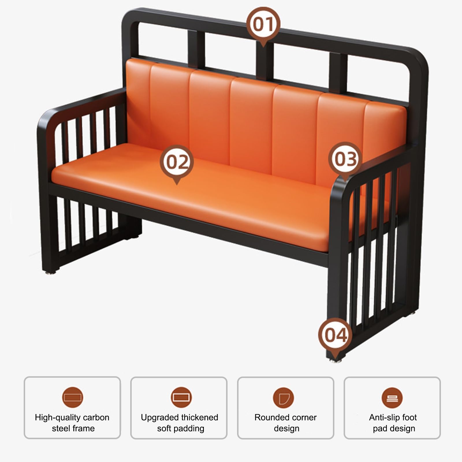 Sillón de Espera de Cuero con Estructura de Acero Inoxidable, Banco de Recepción con Reposabrazos, Ideal para Oficinas, Vestíbulos, Hospitales y Salones de Belleza(70.8in/180cm)