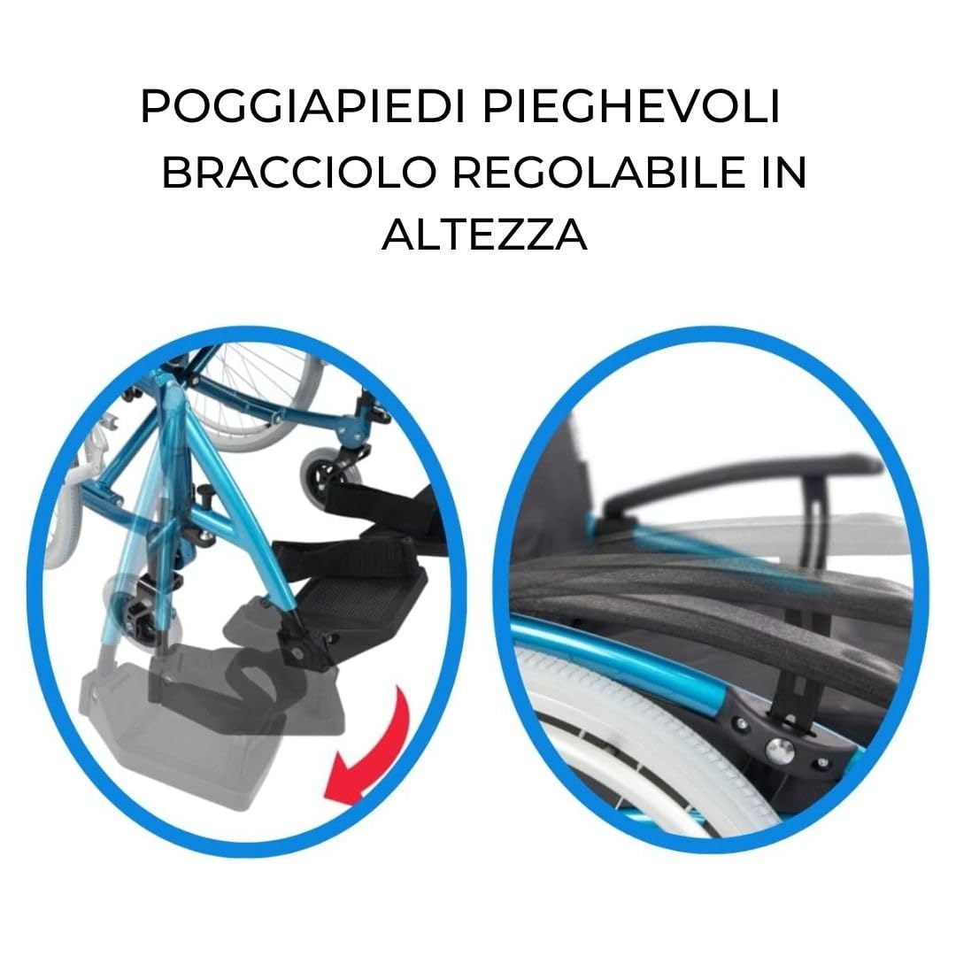 Mobiclinic® pro, Sedia a rotelle pieghevole, Venecia, Ruote estraibili con un solo pulsante, Premium, Cuscino spesso, Alluminio, Schienale diviso, Cintura sicurezza, Estetica sportiva, Regolabile